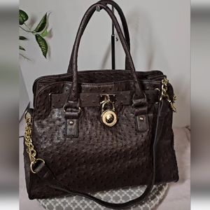 💥EUC MK Huge Ostrich Leather Michael kors Studded Leather Shoulder /CB